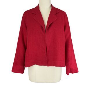 Bryn Walker Linen Blazer Women's Size L Red Open Front Lagenlook Minimalist USA
